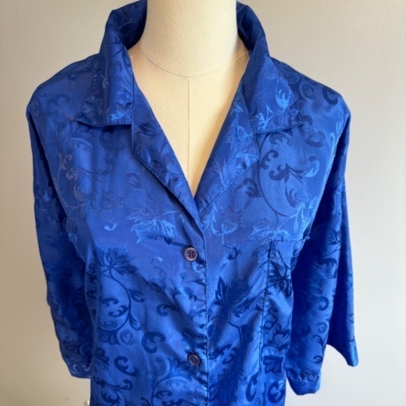 EJC Intimates, Vintage House Dress, Night Gown, Blue Floral Brocade, One Size - Picture 2 of 6